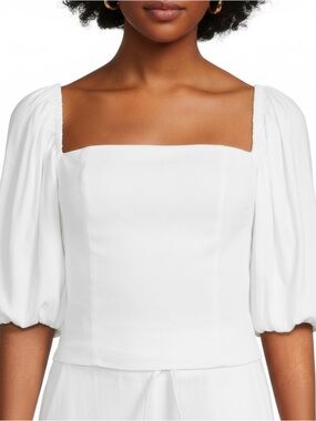 Antonio Melani Eliza White Puff Sleeve Square Neck crop linen blend Top Sz 12